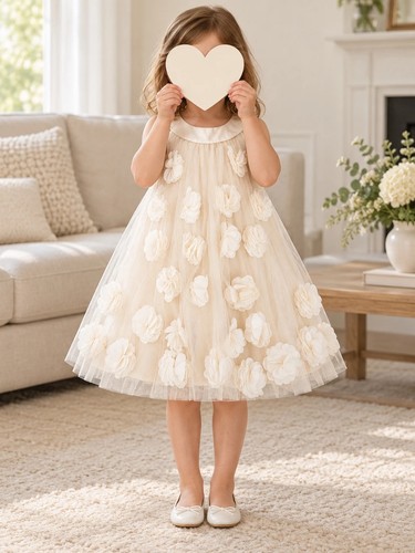 Girls ivory cream - cream, floral