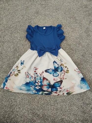 Girl kids dress - blue, butterfly