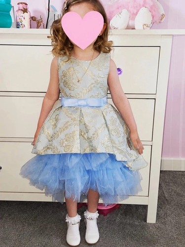 Girls blue gold brocade - blue, party
